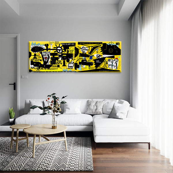Sarı Grafik Kolaj Grafiti Kanvas Tablo 4999