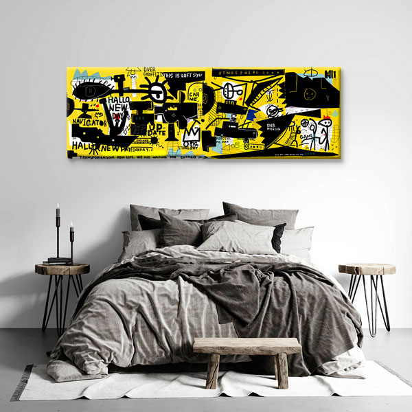 Sarı Grafik Kolaj Grafiti Kanvas Tablo 4999