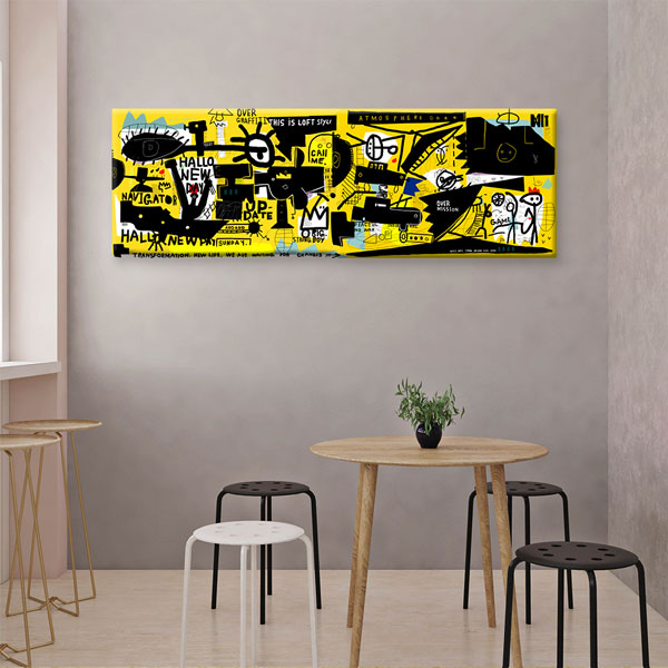 Sarı Grafik Kolaj Grafiti Kanvas Tablo 4999