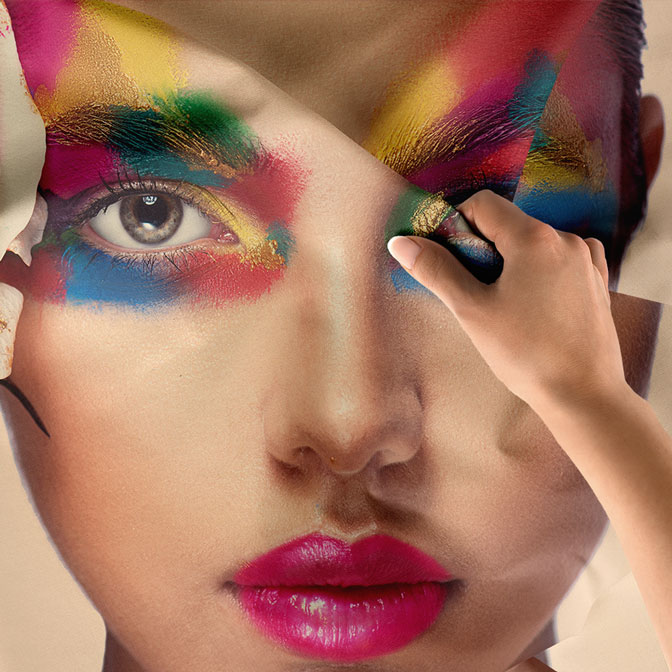 duvar-dekor-kuafor-5739-04 Renkli Makyajlı Kadın ve Çiçek Detaylı Duvar Örtüsü 5739