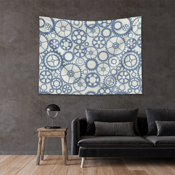 Mavi Beyaz Dişli Çark Desenli Modern Duvar Örtüsü 5502