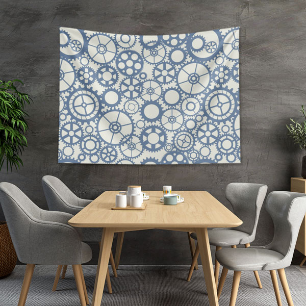 Mavi Beyaz Dişli Çark Desenli Modern Duvar Örtüsü 5502
