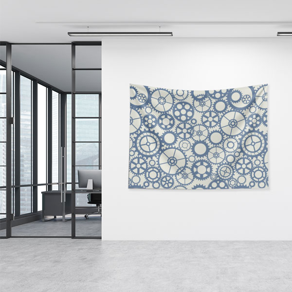Mavi Beyaz Dişli Çark Desenli Modern Duvar Örtüsü 5502