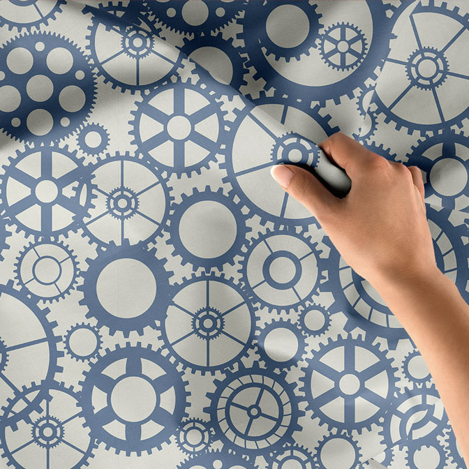 Mavi Beyaz Dişli Çark Desenli Modern Duvar Örtüsü 5502