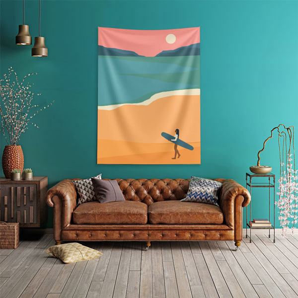 Minimal Plaj ve Sörfçü Manzaralı Duvar Örtüsü 6285