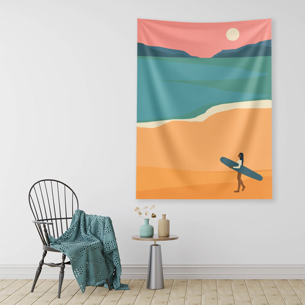Minimal Plaj ve Sörfçü Manzaralı Duvar Örtüsü 6285