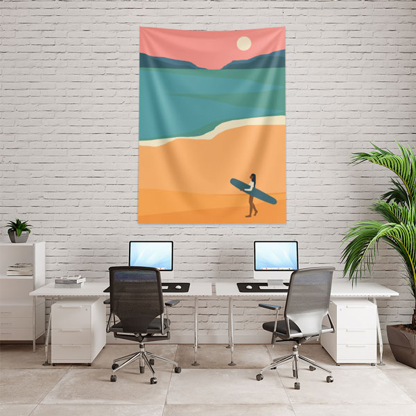 Minimal Plaj ve Sörfçü Manzaralı Duvar Örtüsü 6285