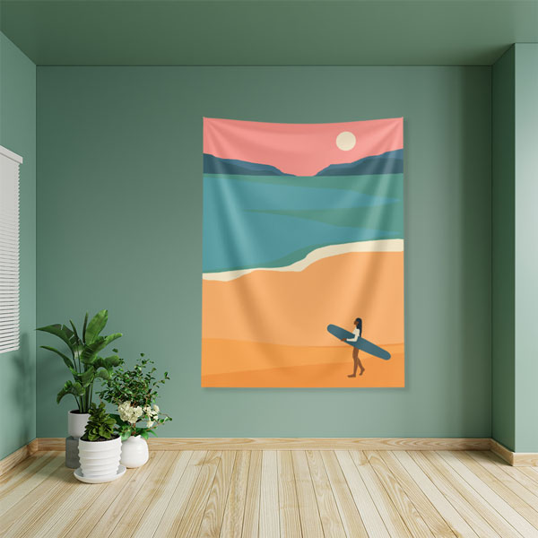 Minimal Plaj ve Sörfçü Manzaralı Duvar Örtüsü 6285