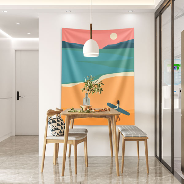 Minimal Plaj ve Sörfçü Manzaralı Duvar Örtüsü 6285