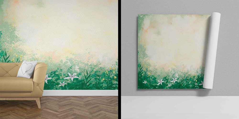 Sulu Boya Etkili Yeşil Botanik Manzara Duvar Kağıdı 4258