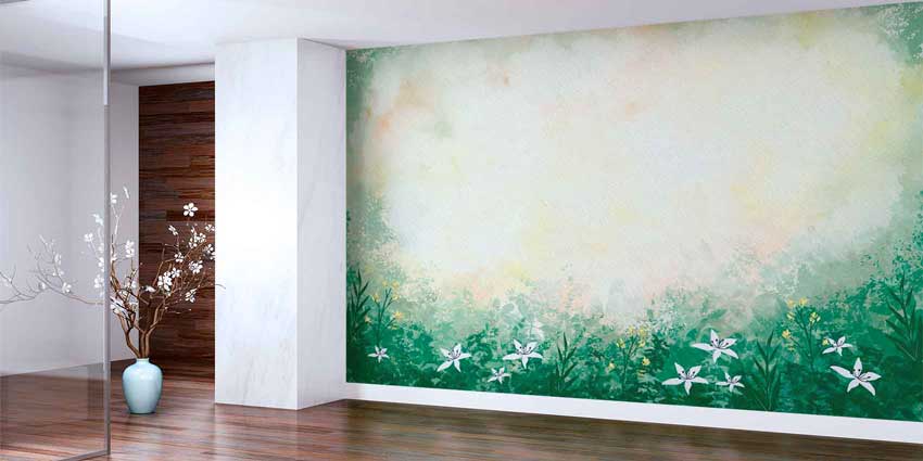 Sulu Boya Etkili Yeşil Botanik Manzara Duvar Kağıdı 4258