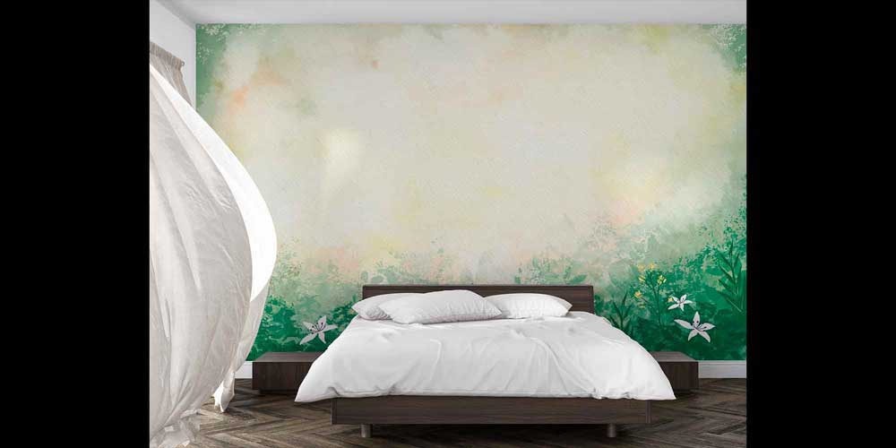 Sulu Boya Etkili Yeşil Botanik Manzara Duvar Kağıdı 4258