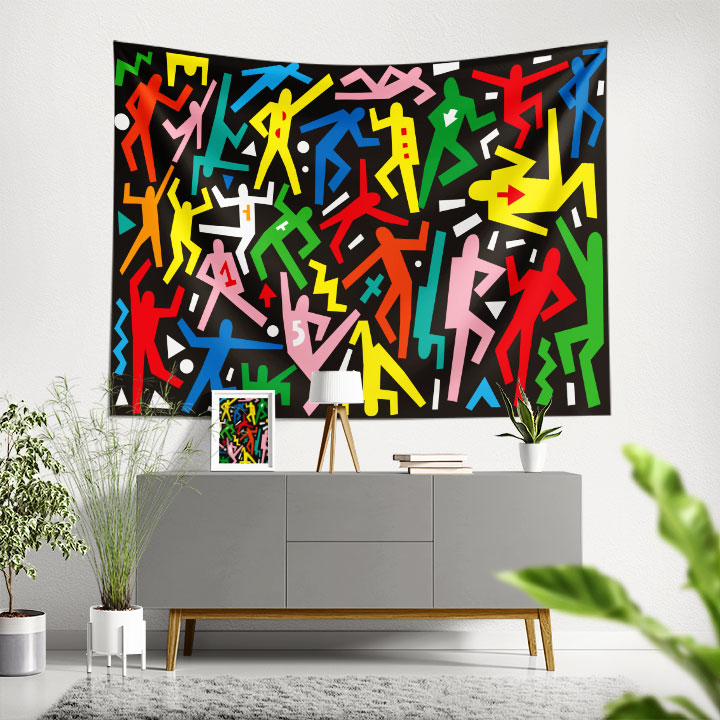 Renkli Dans Figürleri Temalı Pop Art Duvar Örtüsü 5081