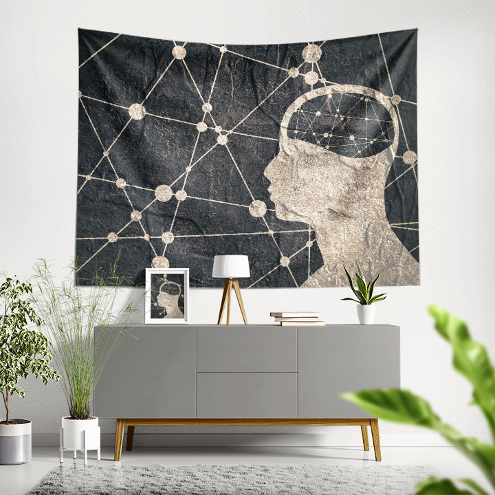 duvar-dekor-sanat-5487-00 Beyin Silüeti Desenli Endüstriyel Duvar Örtüsü 5487