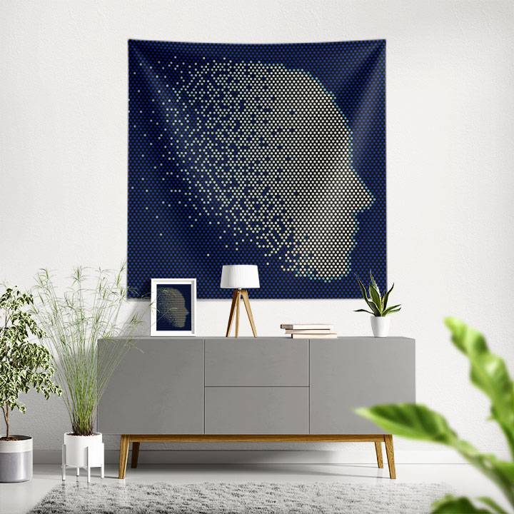 Dijital Nokta Desenli İnsan Silüeti Tasarımlı Duvar Örtüsü 5492