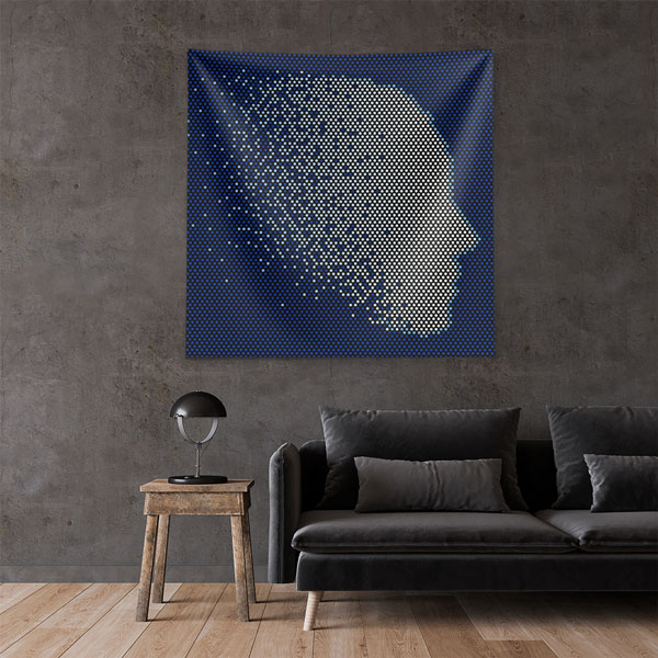 Dijital Nokta Desenli İnsan Silüeti Tasarımlı Duvar Örtüsü 5492