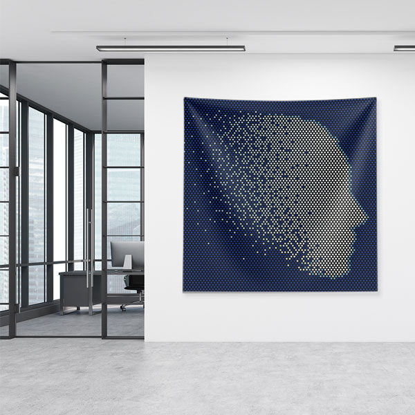 Dijital Nokta Desenli İnsan Silüeti Tasarımlı Duvar Örtüsü 5492