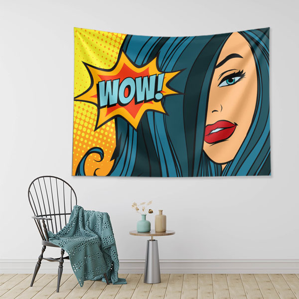 duvar-dekor-sanat-5733-02 Pop Art WOW Mavi Saçlı Kadın İllüstrasyonlu Duvar Örtüsü 5733