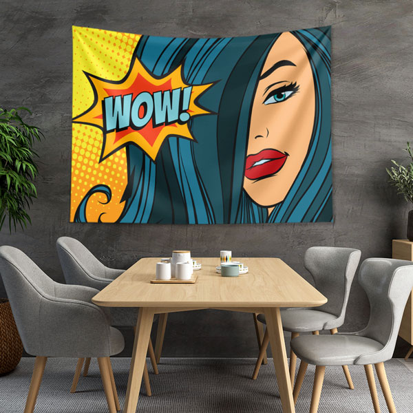 duvar-dekor-sanat-5733-03 Pop Art WOW Mavi Saçlı Kadın İllüstrasyonlu Duvar Örtüsü 5733