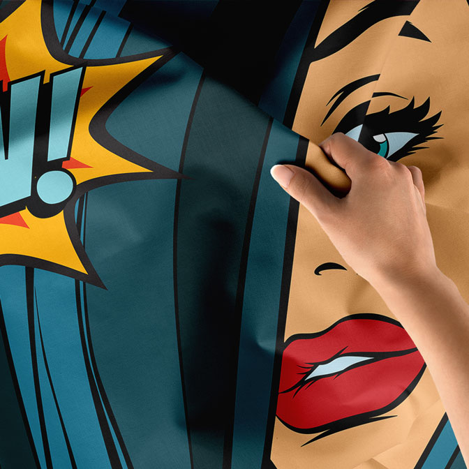 duvar-dekor-sanat-5733-04 Pop Art WOW Mavi Saçlı Kadın İllüstrasyonlu Duvar Örtüsü 5733