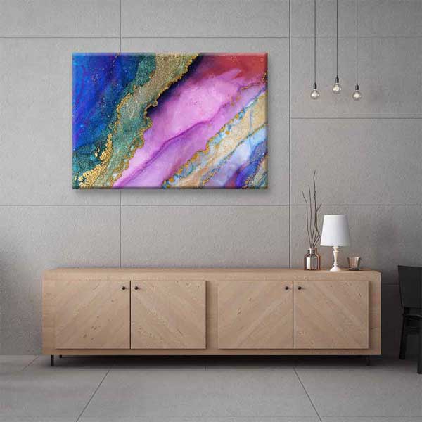 Altın Dokulu Mor ve Mavi Soyut Kanvas Tablo 4146