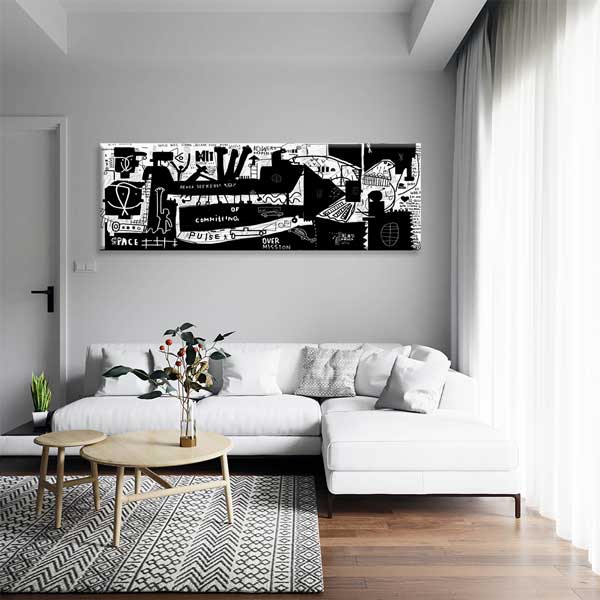 Siyah Beyaz Grafik Kolaj Kanvas Tablo 4998