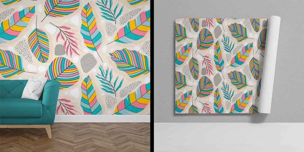 Renkli Stilize Yaprak Desenli Modern Botanik Duvar Kağıdı 4263