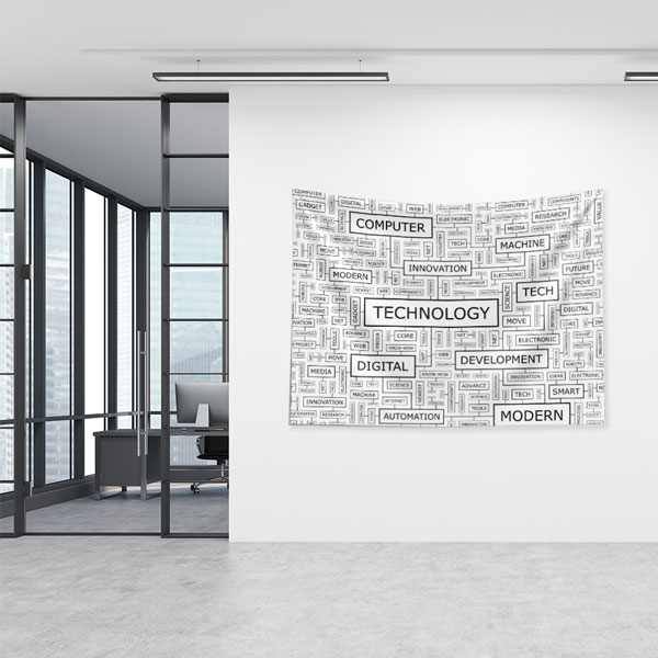 Teknoloji ve Dijital Kelime Bulutu Tasarımlı Duvar Örtüsü 5501