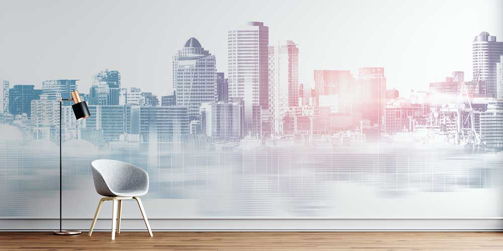 Modern Şehir Silüeti Desenli Dekoratif Duvar Kağıdı 5562