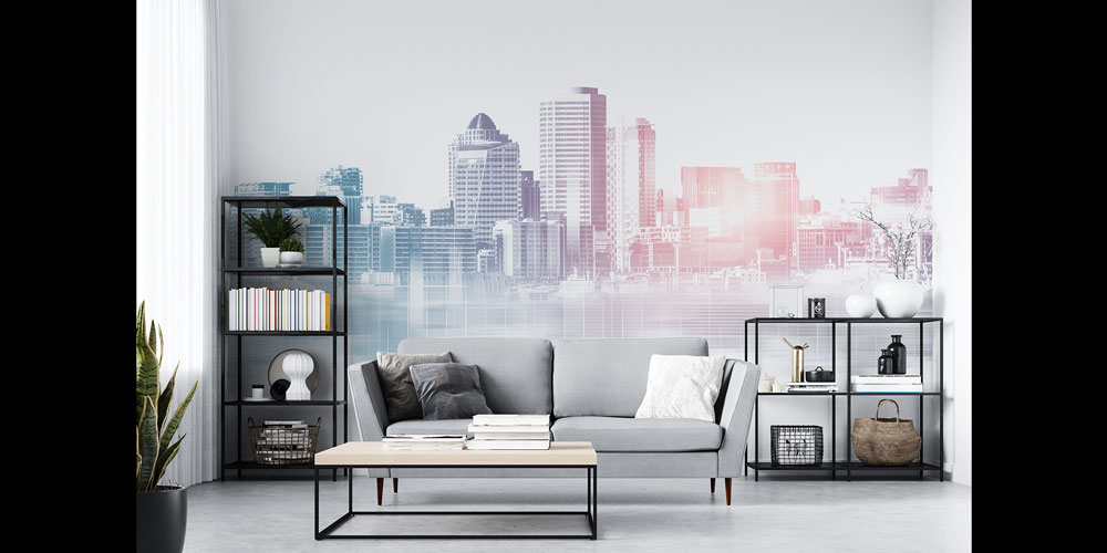 Modern Şehir Silüeti Desenli Dekoratif Duvar Kağıdı 5562