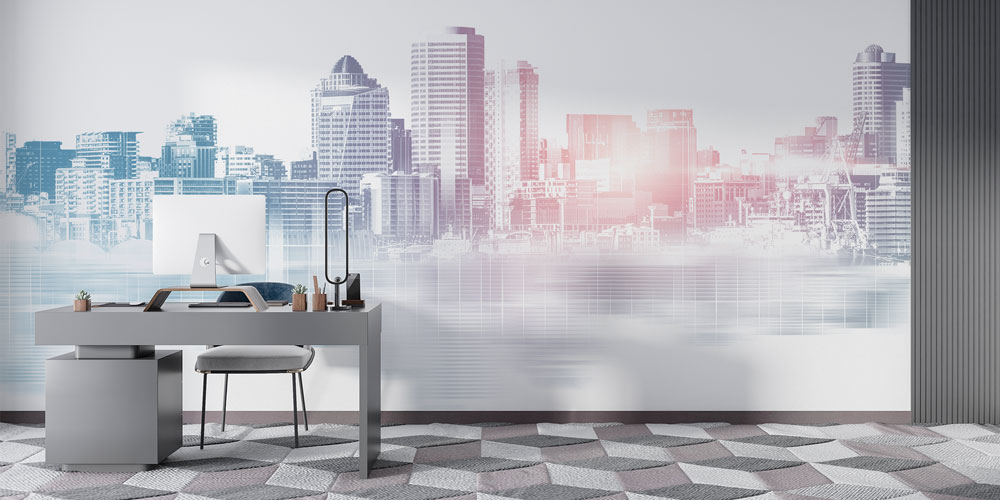 Modern Şehir Silüeti Desenli Dekoratif Duvar Kağıdı 5562