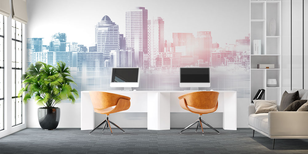 Modern Şehir Silüeti Desenli Dekoratif Duvar Kağıdı 5562