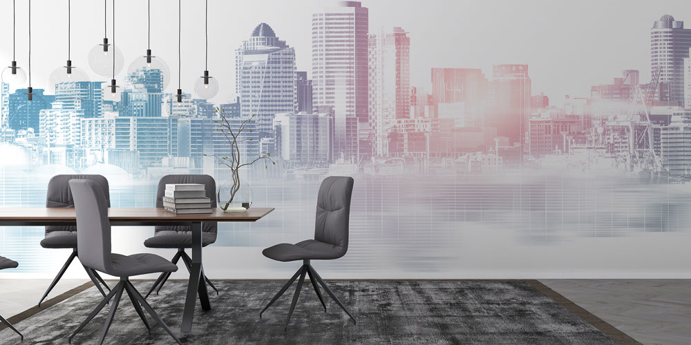 Modern Şehir Silüeti Desenli Dekoratif Duvar Kağıdı 5562