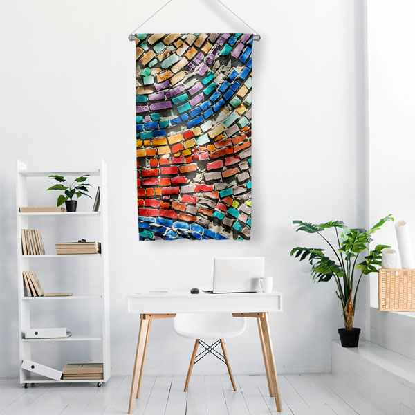 Renkli Mozaik Desenli Duvar Flaması Kumaş Baskı 5617