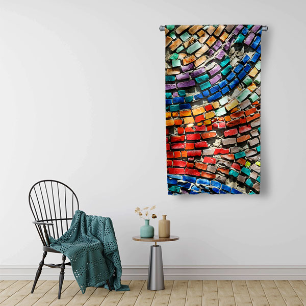 Renkli Mozaik Desenli Duvar Flaması Kumaş Baskı 5617