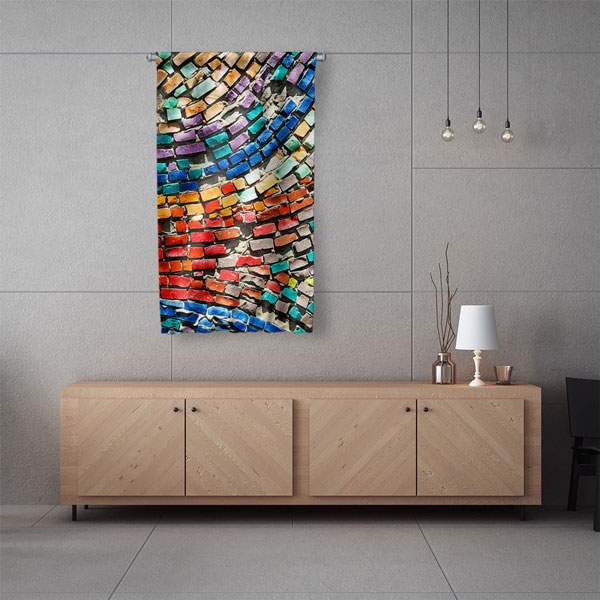 Renkli Mozaik Desenli Duvar Flaması Kumaş Baskı 5617