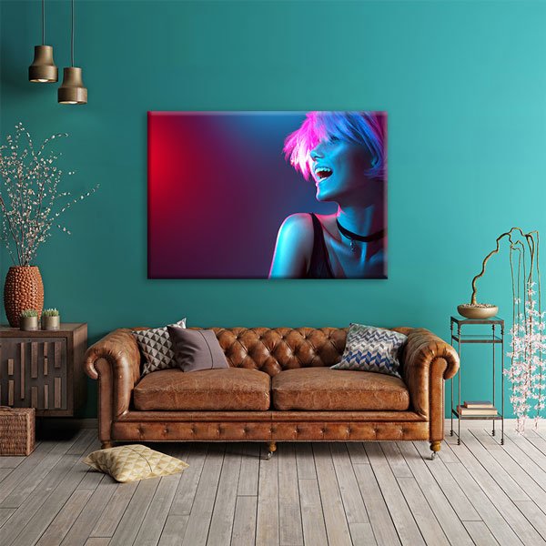 Neon Işıklı Kadın Portresi Kuaför Kanvas Tablo – 5634