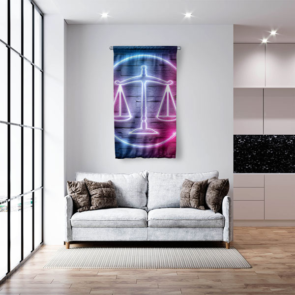 Neon Adalet Terazisi Tasarımlı Hukuk Ofisi Duvar Flaması 5314