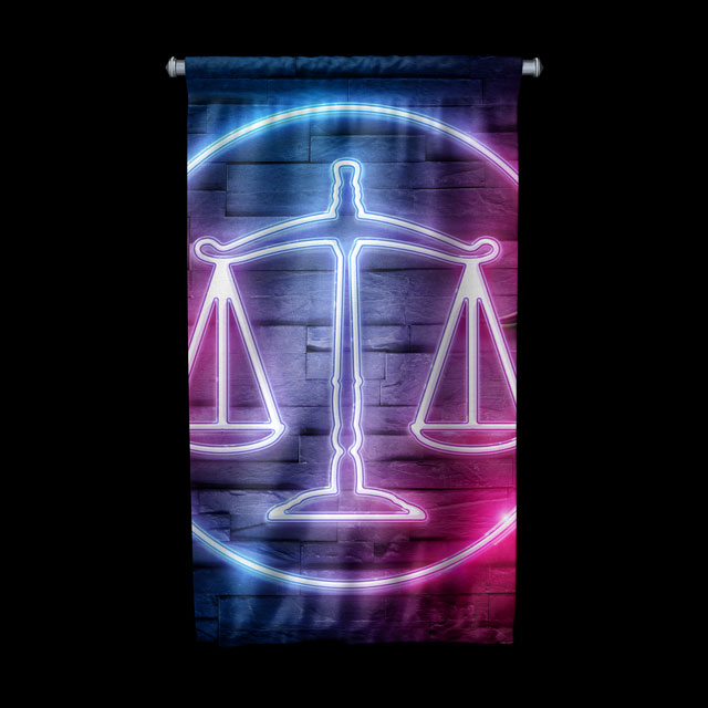 Neon Adalet Terazisi Tasarımlı Hukuk Ofisi Duvar Flaması 5314