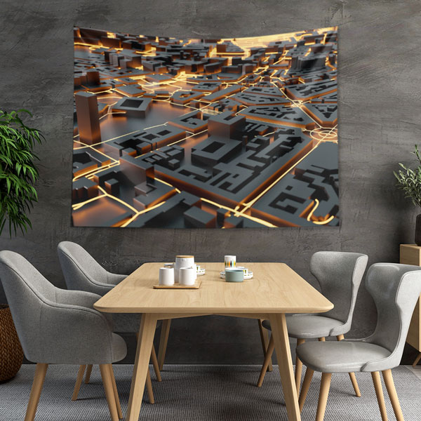duvar-dekorasyon-ofis-5605-03 3D Şehir Haritası ve Işık Yolu Desenli Duvar Örtüsü Kumaş Baskı 5605