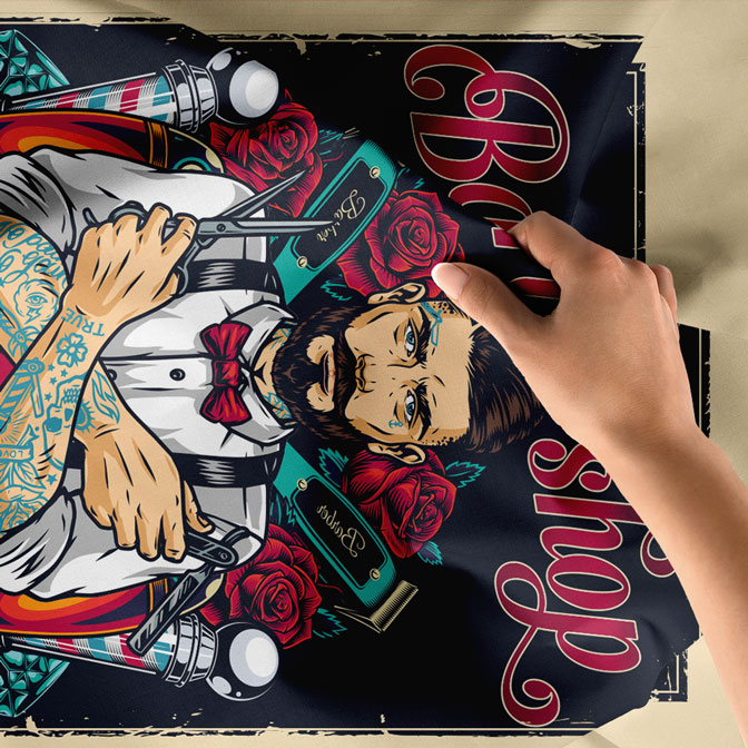 Barbershop Shave & Haircut İllüstrasyonlu Berber Duvar Örtüsü 5748