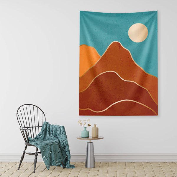 Minimal Turkuaz Gökyüzü ve Kızıl Dağ Manzaralı Duvar Örtüsü 6284