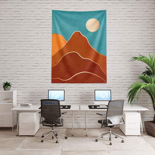 Minimal Turkuaz Gökyüzü ve Kızıl Dağ Manzaralı Duvar Örtüsü 6284