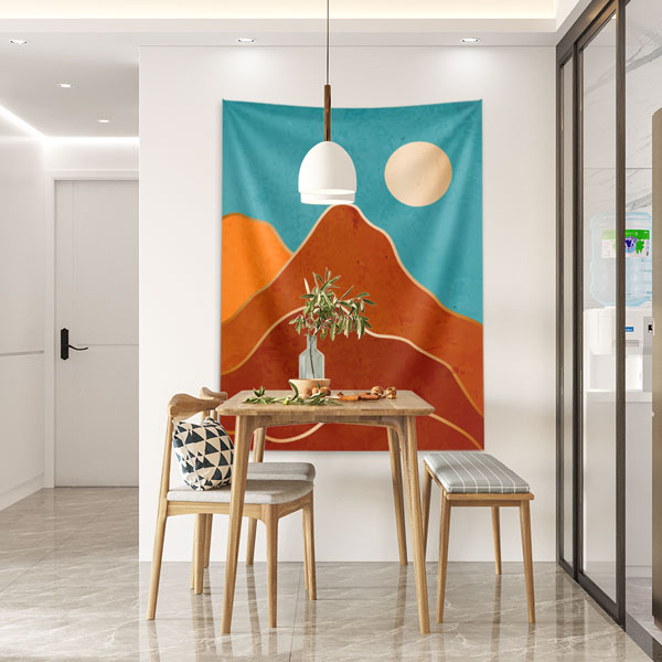 Minimal Turkuaz Gökyüzü ve Kızıl Dağ Manzaralı Duvar Örtüsü 6284