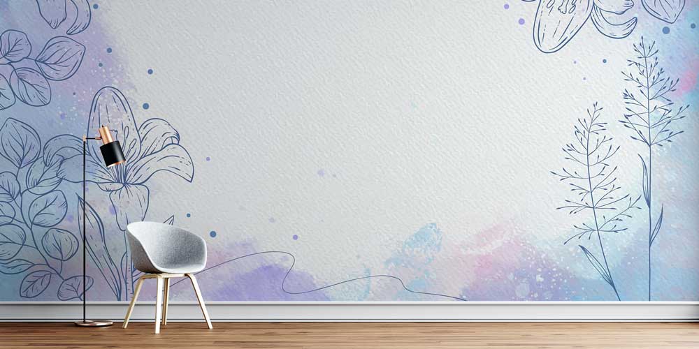 Pastel Çizgisel Botanik Desenli Minimal Duvar Kağıdı 4261