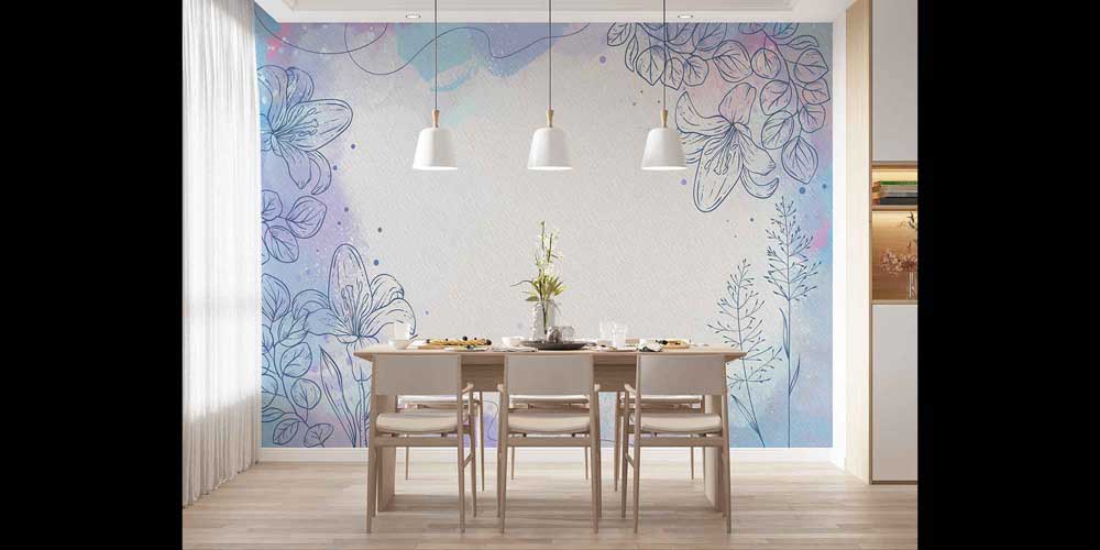 Pastel Çizgisel Botanik Desenli Minimal Duvar Kağıdı 4261