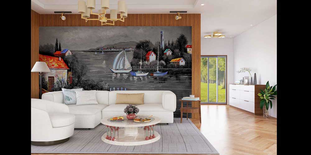 Siyah Beyaz Liman ve Renkli Evler Duvar Kağıdı 4412