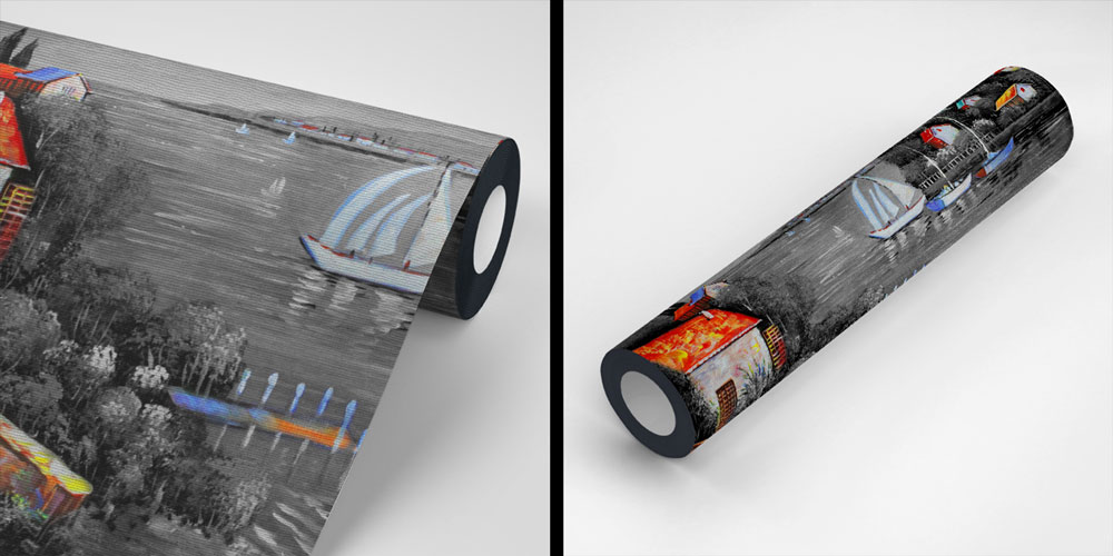 Siyah Beyaz Liman ve Renkli Evler Duvar Kağıdı 4412