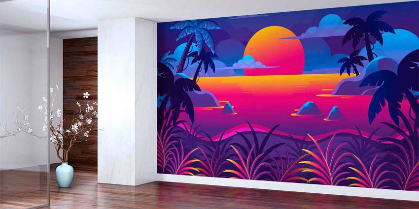 Neon Gün Batımı Tropikal Manzara Duvar Kağıdı 4421