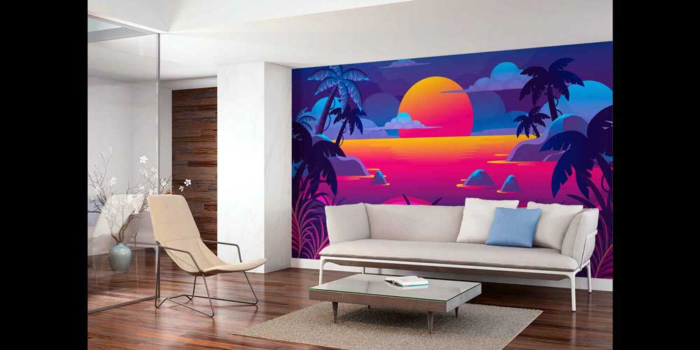 Neon Gün Batımı Tropikal Manzara Duvar Kağıdı 4421